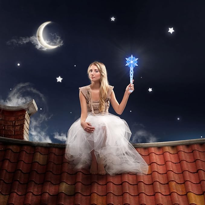 KingGlee Light Up Frozen Snowflake Wands with Sound(Motion Sensitive) Magic Toy for Kids Girls Princess Party Favors Costume Cosplay Accessories Blue 2 Pieces