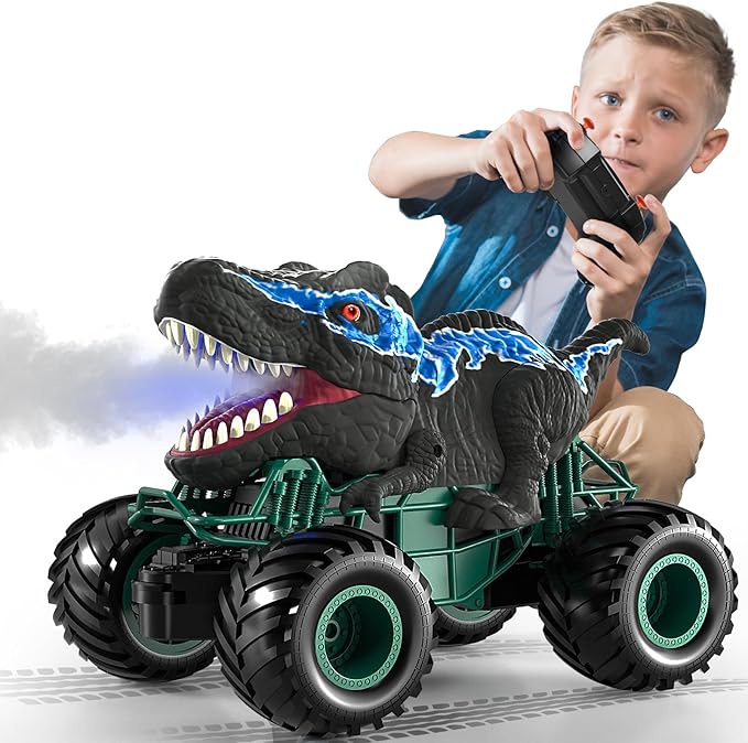 Bennol 2.4GHz Dinosaur Remote Control Cars Toys for Kids Boys 4-7 5-7 8-12, RC Dinosaur Car Toys with Light, Sound, Spray, Indoor Outdoor Toys Gifts for 3 4 5 6 Year Old Boys, RC Car Toys for Boy