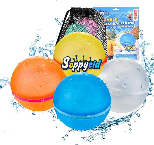 4PCS Magnetic Reusable Water Balloons, Refillable Silicone Bath Pool Beach Toys for Kids, Quick Fill Self-Sealing Splash Balls for Outdoor Water Fun Summer Family Games