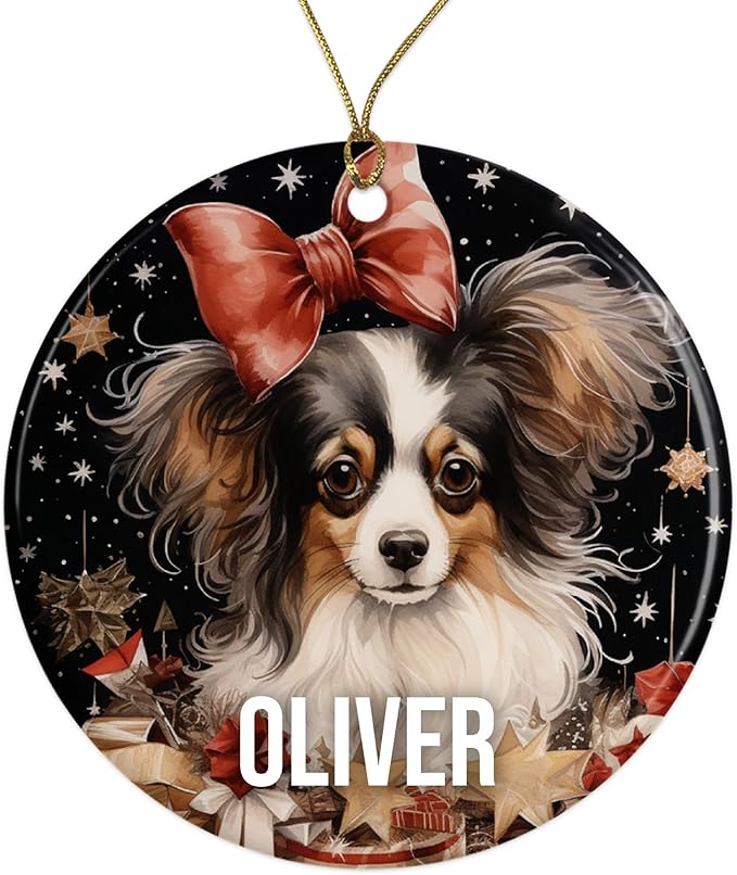 Papillon Personalized Dog Ornament - Pet Ornament for Christmas Tree - 3" Round Ceramic - Printed in USA - Choose from 200 Breeds - Dog Mom - Dog Dad - Xmas Decoration DOG0154