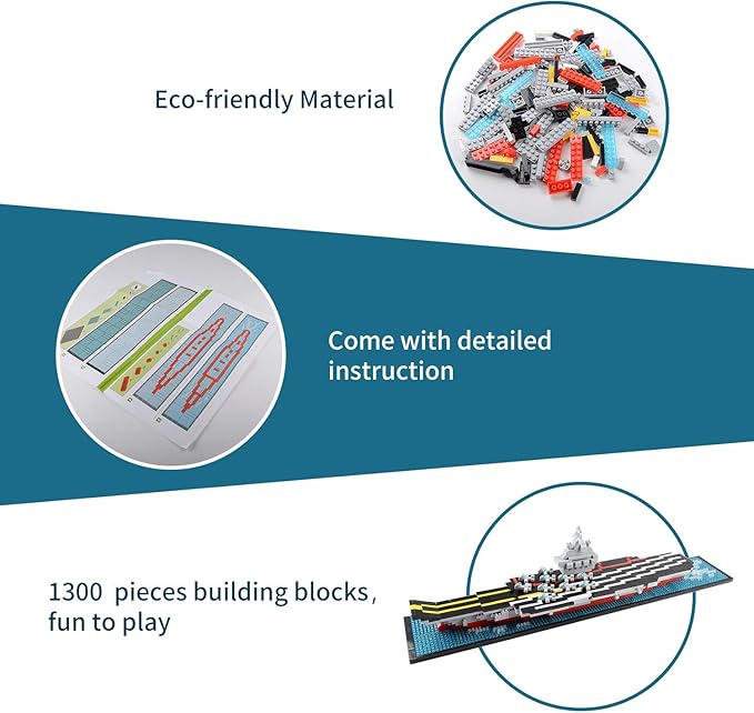 Building Blocks Set Aircraft Carrier Model Micro Mini Blocks 1300 Pieces Building Bricks