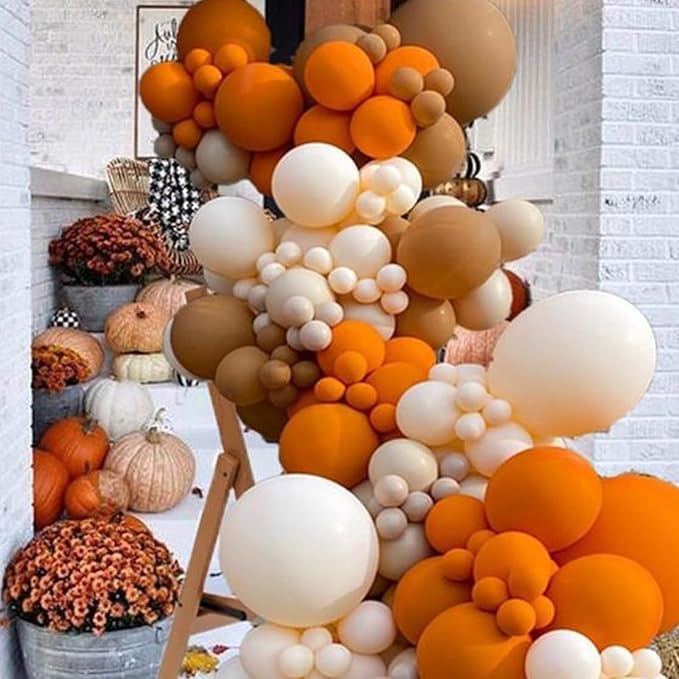 Paready Orange Balloon Arch Kit, 97 Pcs Orange Sand White Balloon Garland Kit Metallic Champagne Gold Balloons Beige Brown Latex Balloons for Neutral Party Birthday Fall Thanksgiving Baby Shower