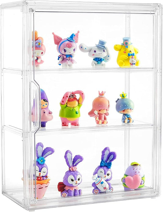 Acrylic Display Case for Collectibles 3 Tier Figure Display Case with 2 Movable Plates Clear Display Cases for Figures with Magnetic Door Tall Display Box, 1 Pack