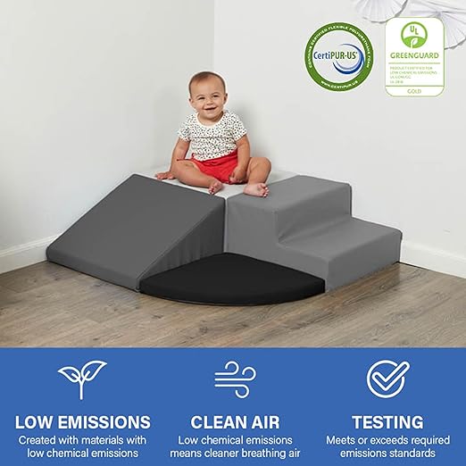 SoftScape Toddler Playtime Corner Climber, Indoor Active Play Structure for Toddlers and Kids, Safe Soft Foam for Crawling and Sliding (4-Piece Set) - Gray/Light Gray, 11619-GYLG