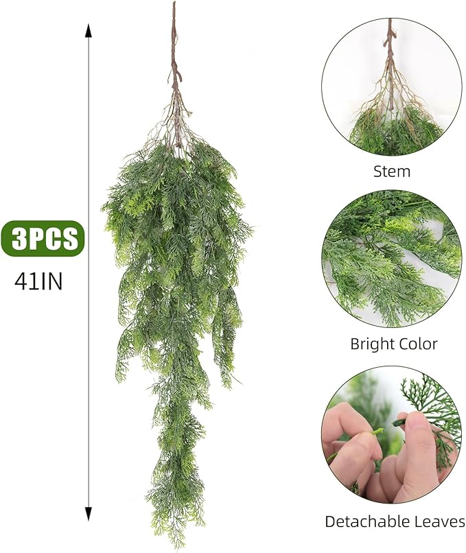 RECUTMS 3 Packs Artificial Hanging Plants Fake Plant Faux Boston Ferns Ivy Vines Greenery UV Resistant Plastic for Indoor Outdoor Room Wall Decor (White)