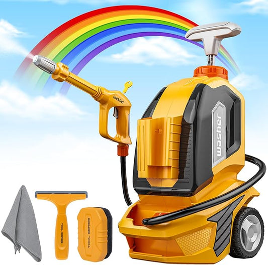 Kids Clean Car Wash Toy - Kids Power Washer with Scraper Sponge Towel, Manual Pressure, Adjustable Water Gun Spray, Pretend Play Tools Role Playing Cleaning Toys Gift for Toddler Boys Girls Ages 3+