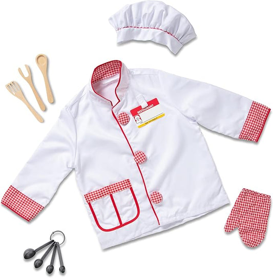 Melissa & Doug Chef Role Play Costume Dress -Up Set With Realistic Accessories Pretend Chef Outfit, Costume For Kids, Toddlers, Ages 3+