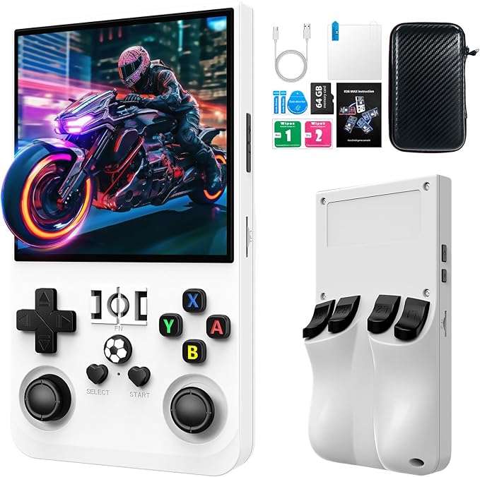 2025 New R36MAX Retro Handheld Game Console, 4.0 Inch IPS Screen Retro Gaming Console, 18000+ Classic Games, Linux System, 4000mAh Battery Portable Pocket Mini Arcade, Built-in 64G, White
