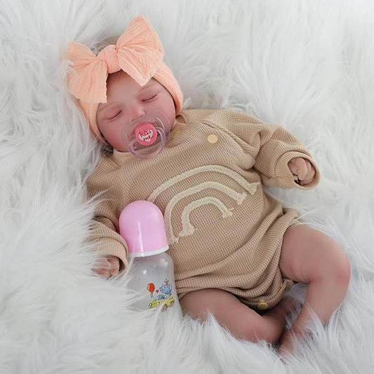 Lifelike Reborn Baby Dolls 20 inch Sleeping Realistic Newborn Girl Baby Doll Soft Vinyl Cloth Body Real Life Baby with Feeding Toy Kit Birthday Gifts for Kids Age 3+