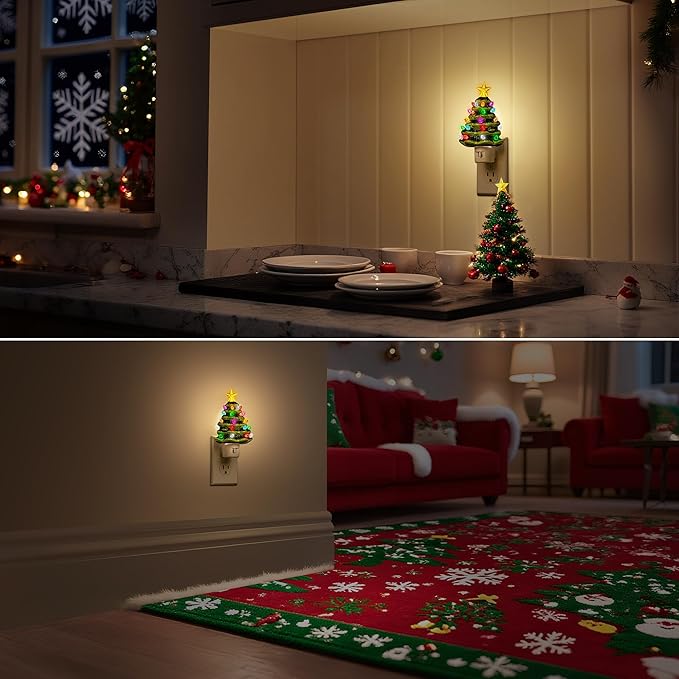 DORESshop Ceramic Christmas Tree Night Light, 3000K Night Lights Plug into Wall, Cute & Funny Christmas Decor Night Light for Kids, Plug in Nightlight with 360° Rotatable, Holiday Party Decor, 1 Pack