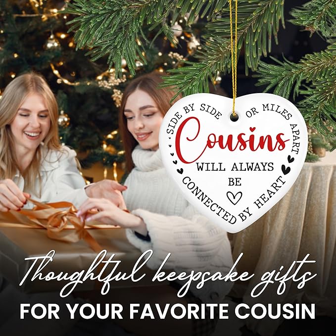 OASSIE Christmas Cousin Gifts for Women Men - Ceramic Christmas Ornaments 2025 for Tree Decorations - Birthday Gifts for Long Distance Female Family Cousin, Holiday Decor Ideas