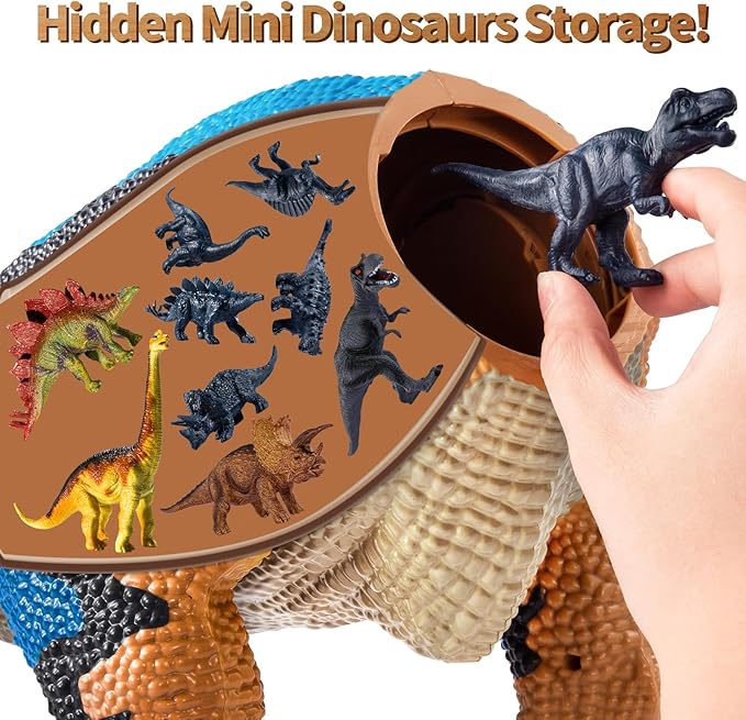 24" Large Dinosaur Toys for Kids 3-5, Big Dinosaur Tyrannosaurus rex Figure Toy with 10+ Dinosaurs Belly Storage, Gliding Wheels, Lights Sounds & Mist Spray – T-Rex that eats Toy for Boys Gift