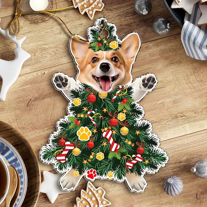2025 Corgi Christmas Tree Ornament - Festive Holiday Acrylic Hanging Decoration with Adorable Corgi Dog - Corgi Dog Christmas Tree Topper Ornament