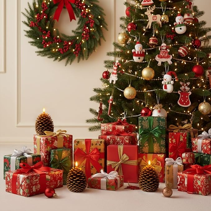 Christmas Decorations Indoor, Christmas Decor - Pinecone Candles Battery Operated, Flickering Flameless LED Pine Cone Candles, 6H Timer, Fall Thanksgiving Xmas Home Table Room Holiday Decor, Set of 2