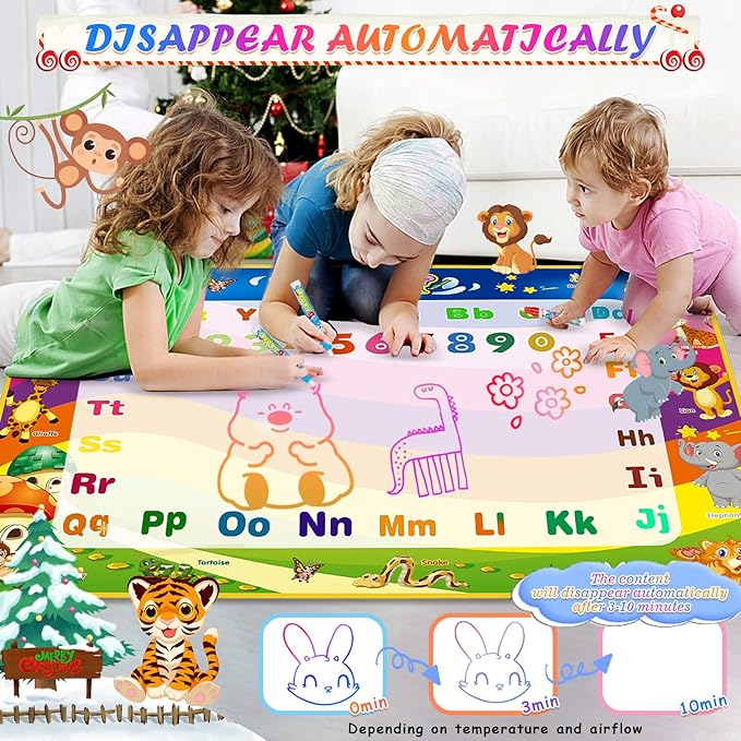Water Doodle Mat Kids Toys, 40 X 30 Inch Large Water Painting Drawing Mat, Toddler Toys for Age 3 4 5 6 7 Year Old Girls Boys Birthday Gift, Mess Free Coloring Painting Learning Toys