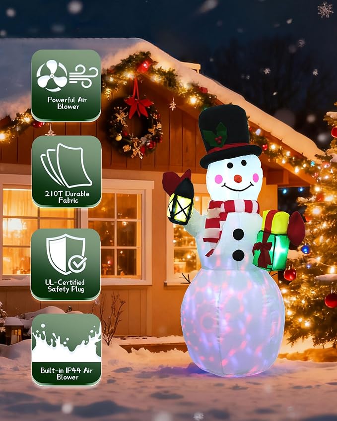4FT Inflatable Christmas Snowman with Lantern, Blow Up Outdoor Navidad Decor with Built-in Rotating LED Lights for Lawn, Garden, Patio Holiday