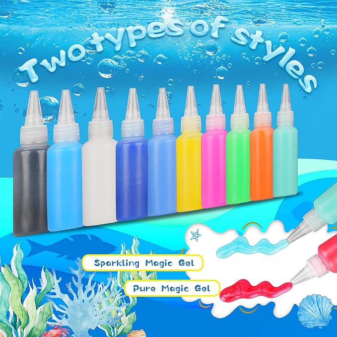 Magic Water Elf Toy Kit,Aqua Fairy Water Gel kit with 20 Magic Gel&14 Molds,Water Pets,Birthday Gifts,Party Favors,Make Your own Squishies Toys DIY Craft Kit for Kids Ages 3+