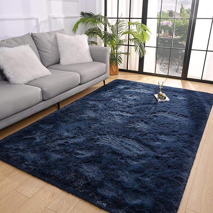 Pettop Fluffy Navy Blue Rug for Bedroom Living Room, 6x9 Feet Super Soft Shaggy Plush Fuzzy Rugs for Girls Kids Boys, Non-Slip and Washable Rug for Nursery Classroom, Carpet for Rooms Decor