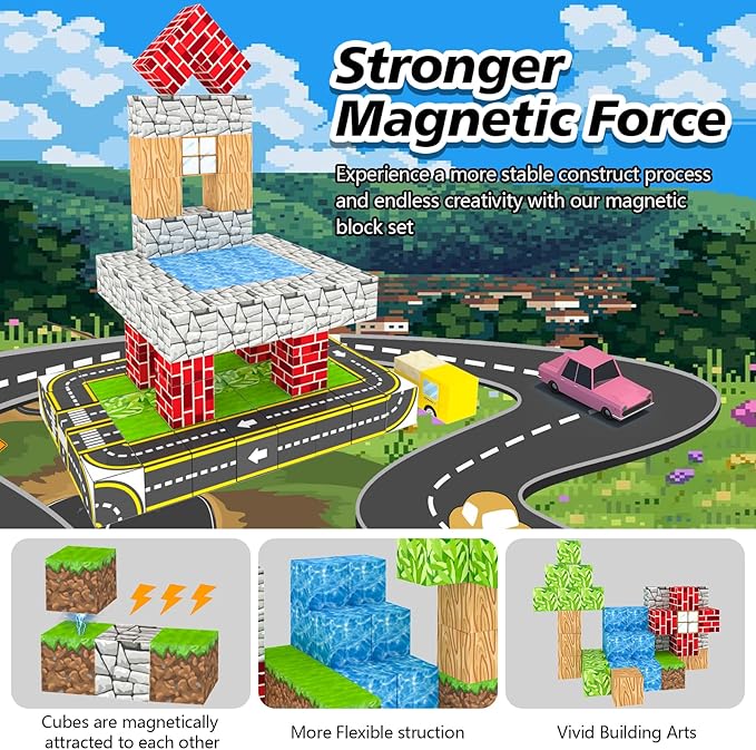 200PCS Magnetic Building Blocks for Kids Ages 4-8,Magnet STEM Sensory Toys-Tiles Road Track, Mine World Build Set, Christmas Birthday Gifts Toy