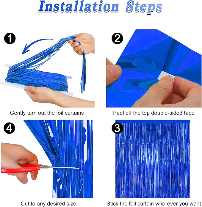 2 PCS Tinsel Backdrop, 3.28 FT x 7.05 FT Dark Blue Backdrop Curtains, Metallic Passover Fringe Curtains Party Streamer, Navy Blue Party Decorations Photo Props