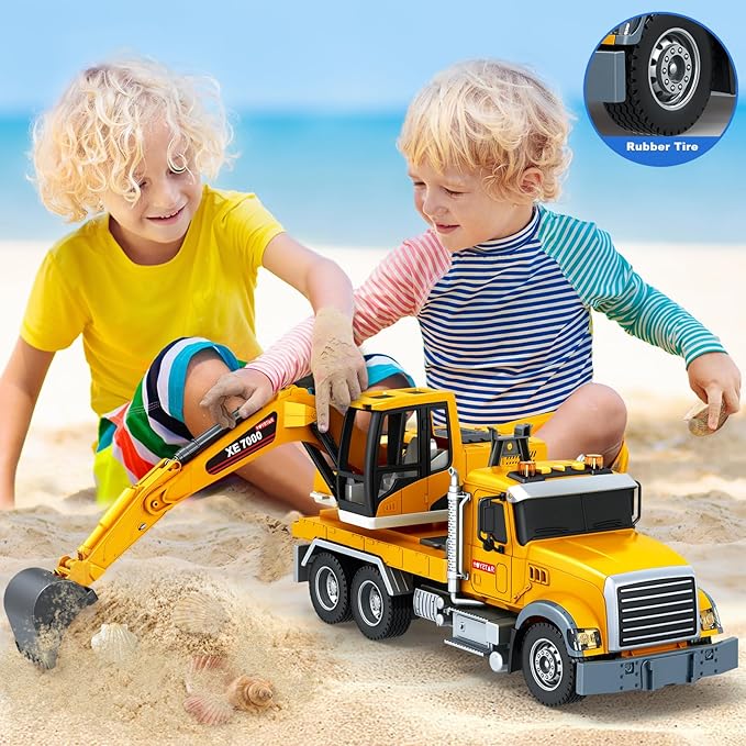 Kids Toys for 3 4 5 6 7 8 Years Old Boys, Large Excavator Truck Toy with Lights, Sounds, Toddler Friction Powered Truck Vehicle Toy for Boys Girls Christmas Birthday Gifts