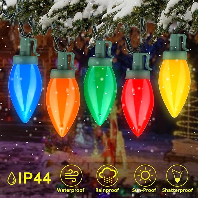 35 LED C9 Christmas Lights, 24.5FT C9 LED Christmas String Lights Vintage Christmas String Lights Plug in Waterproof for Indoor Room Outdoor Party Garden Yard Roof Tree Christmas Decor