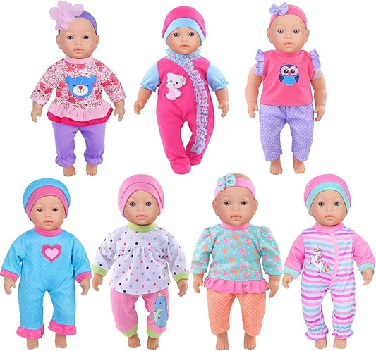 Doll Clothes 7 Sets Doll Playtime Outfits Clothes Hat Headband Fits for 10 Inch Baby Dolls 12 Inch New Born Baby/Alive Baby Dolls 14 inch Dolls (No Doll)