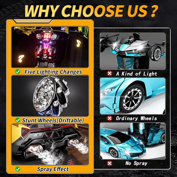 1:10 Big Size Transform RC Car, Remote Control Car with 2.4GHz Gesture Sensing, One Button Deformation to Robot with Light, Toy Cars Birthday Gifts for Kids Age 3 4 5 6 7 8 9 10 Years Old Boys Girls