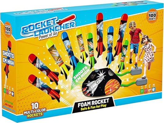 Multi-Color Rocket Launcher for Kids - Foam Blaster Set with 10 Rockets, Soars Up to 100 Feet - Birthday & Christmas Toys for Boys & Girls Age 3-12