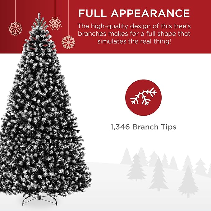 Best Choice Products Artificial Frosted Christmas Tree, 7.5ft Premium Unlit Realistic Spruce Holiday Décor w/Dense Branches, Metal Base - Black Spruce