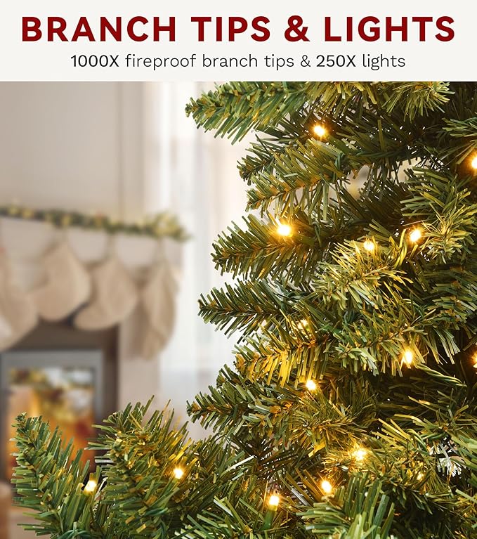 DWVO 6ft Pre-lit Artificial Christmas Tree, Spruce Prelit Christmas Trees for Home, Office, Party with 1000 Thickened Branch Tips & 250 UL Listed Lights Green, Automatic Branches with Remote Control