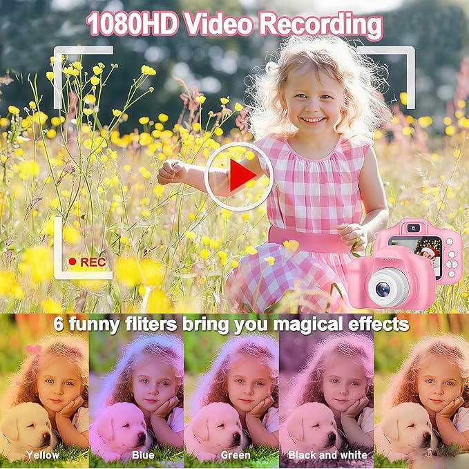 Kids Camera Gifts for 3 4 5 6 7 8 Year Old Girls Toys for Ages 5-7 Toddler Camera for Kids Christmas Birthday Gifts Girls Boys with 32GB SD Card（Pink）