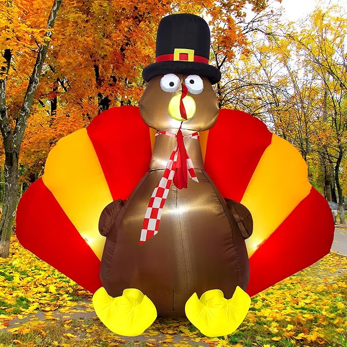 Sizonjoy Inflatable Turkey Decorations,6 Ft Thanksgiving Inflatables Outdoor Decorations with Built-in LED Lights & Fan Outdoor Thanksgiving Decor