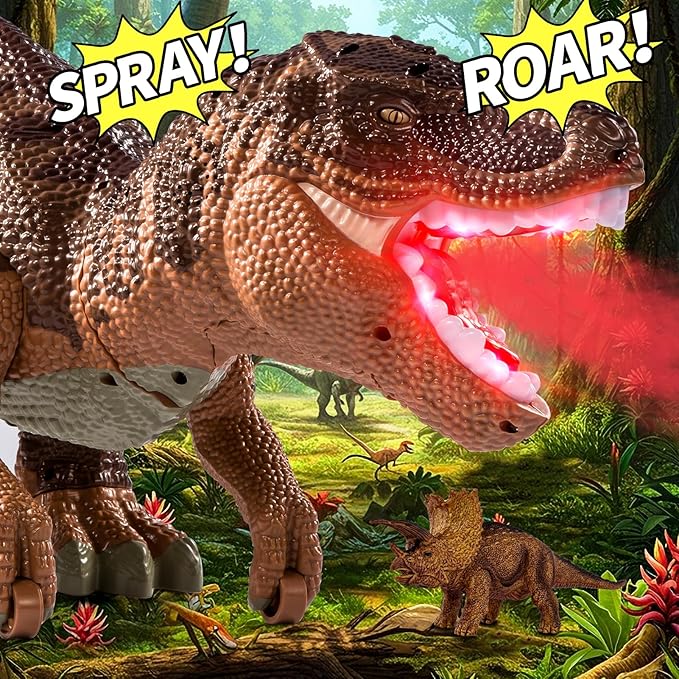 24" Large Dinosaur Toys for Kids 3-5, Big Dinosaur Tyrannosaurus rex Figure Toy with 10+ Dinosaurs Belly Storage, Gliding Wheels, Lights Sounds & Mist Spray – T-Rex that eats Toy for Boys Gift
