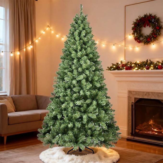 8ft Unlit Christmas Tree with 1430 Steel Branch Tip,Premium Full Hinged Spruce Christmas Tree with Foldable Base, Artificial Xmas Tree for Easy Holiday Setup