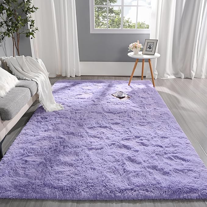 Pettop Fluffy Lavender Purple Rug for Bedroom Living Room, 8x10 Feet Super Soft Shaggy Plush Fuzzy Rugs for Girls Kids Boys, Non-Slip and Washable Rug for Nursery Classroom, Carpet for Rooms Decor