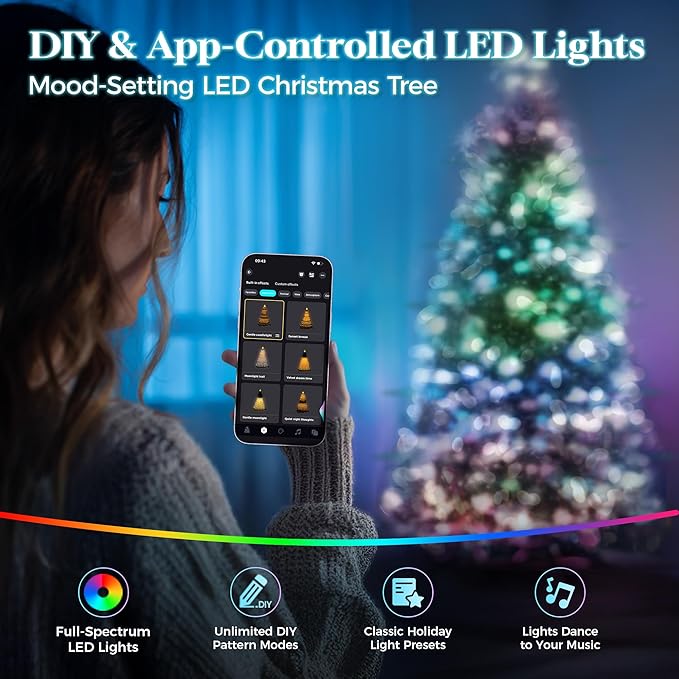 HOLLO STAR 9 ft Flocked Prelit Christmas Tree with 753 LED Lights, App Control, Artificial Christmas Tree, Multi-Color RGBW Lights, 2100 Branch Tips, Snow Xmas Tree, for Home, Party