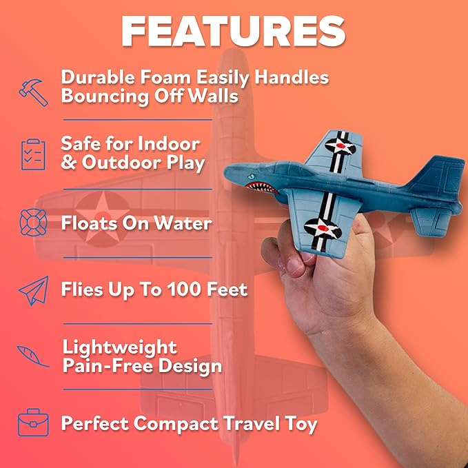 Foam Airplanes for Kids: Airplane Toy Glider Plane Styrofoam Airplanes - Best Stocking Stuffers for Boys for All Ages 4 5 6 7 8 + Year Old - Outside Toys Air Planes Outdoor Army Toys for Kids Presents