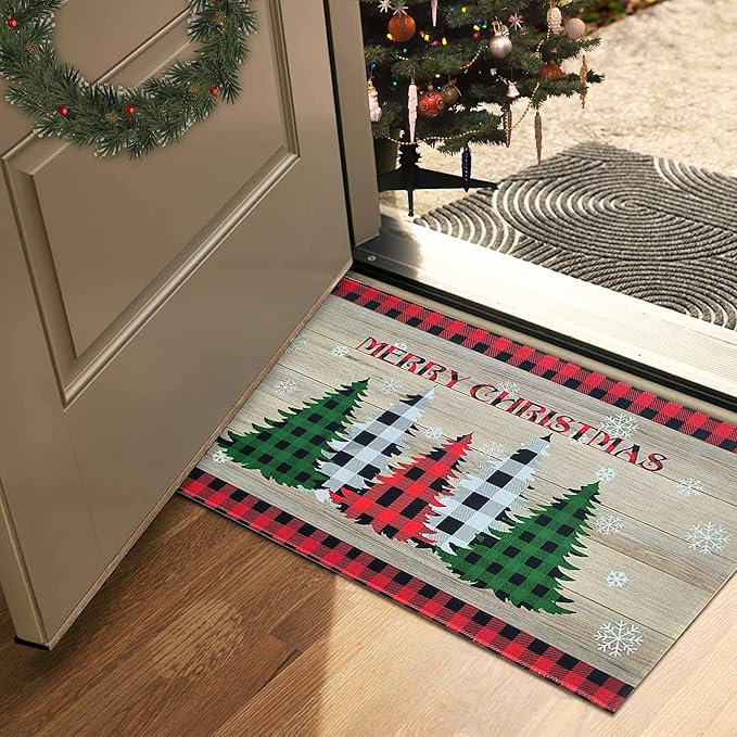 Christmas Doormat Outdoor Entrance Non-Slip Christmas Front Door Mat Xmas Decorative Washable Winter Holiday Welcome Doormat 17"x30" Merry Christmas Decor for Indoor Outdoor
