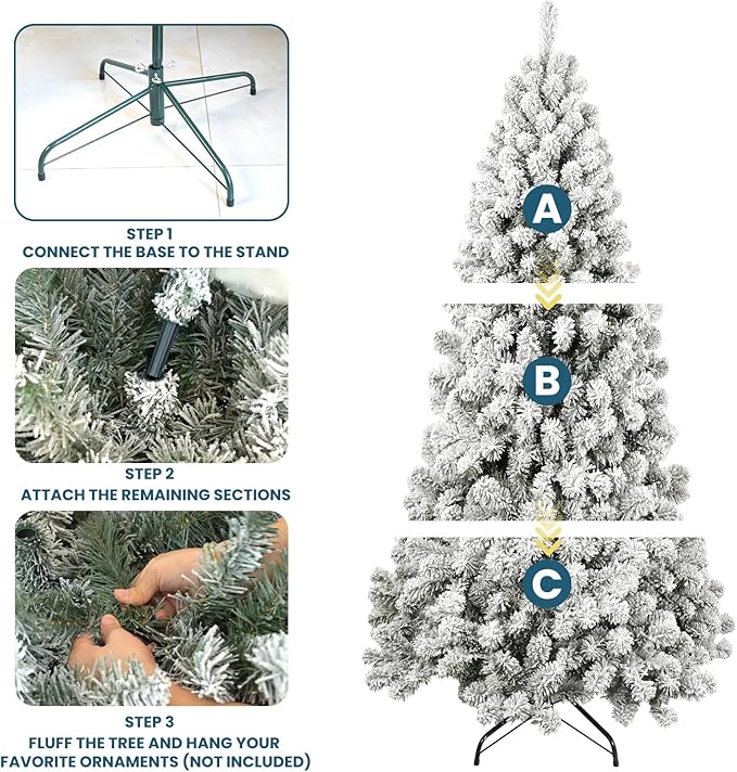 Kadunmina 6ft Artificial Christmas Tree, Premium Unlit Hinged Snow Flocked Xmas Tree with 760 Branch Tips, Realistic Holiday Full Trees with Foldable Metal Stand for Home, Office,Green & White