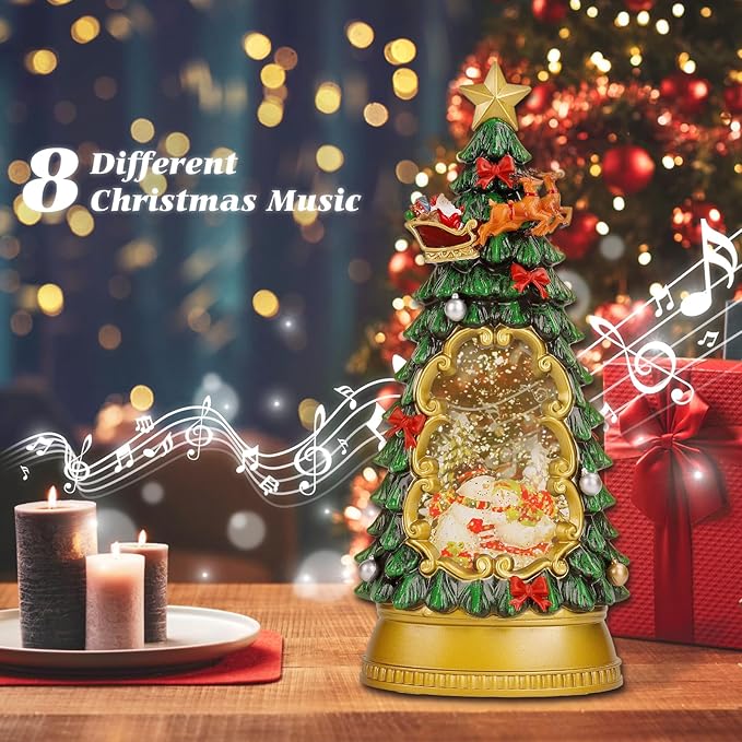 Christmas Snow Globe Lantern,Christmas Decorations Indoor for Home,with 6H Timer Musical Snow Globes,Battery or USB Powered Swirling Glitter Christmas Tree Snow Globes,Gifts,Snowman Skiing