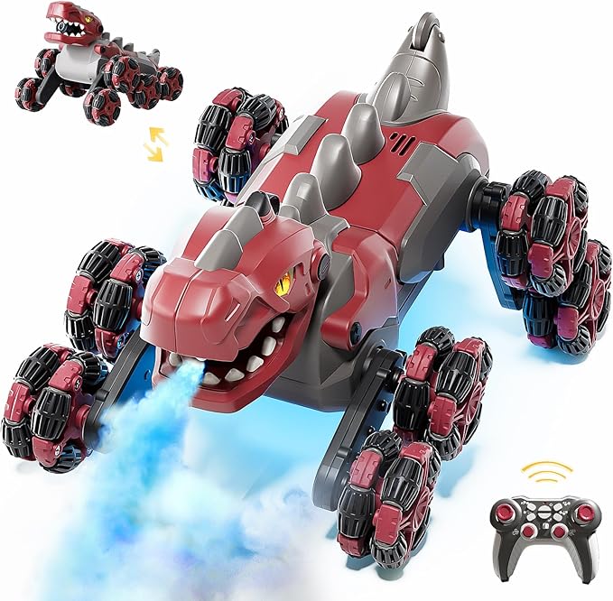 8WD Remote Control Car, 2.4GHz Remote Control Dinosaur for Boys 4-7,Suitable for Children Aged 8-12, Children's Birthday Gift Recommendation (Red)