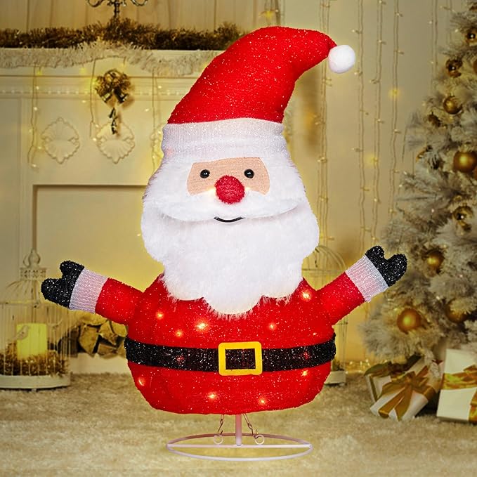 VCUTEKA Lighted Christmas Outdoor Decorations 2FT Santa Claus with LED Lights Pre Lit Pop up Collapsible Easily Metal Stand for Christmas Yard Garden Decorations, Event Decoration