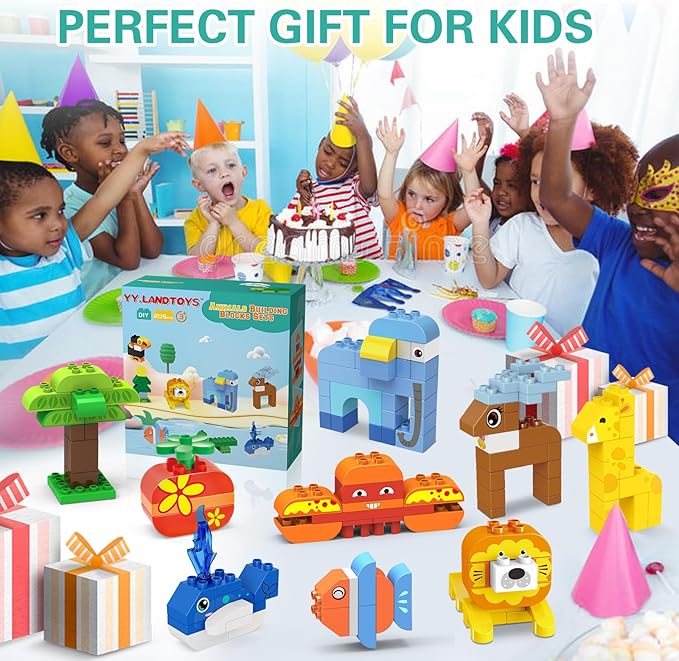 205 PCS Animals Building Blocks Sets/Compatible with DUPLO Blocks Legos for Toddlers 3-5/Party Favors for Kids/STEM Large Building Bricks Toys/Classic Big Blocks Set for Kids Age 3,4,5,6,7,8+