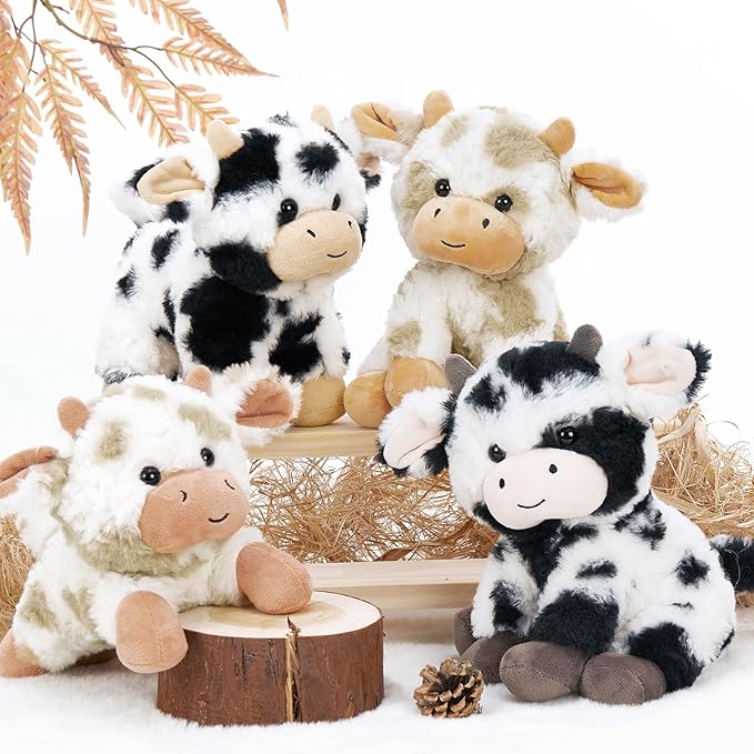 Muiteiur 4 Pcs Soft Cow Stuffed Animals, Cute 10 inch Stuffed Cow Dolls for Kids, Soft Plush Toys