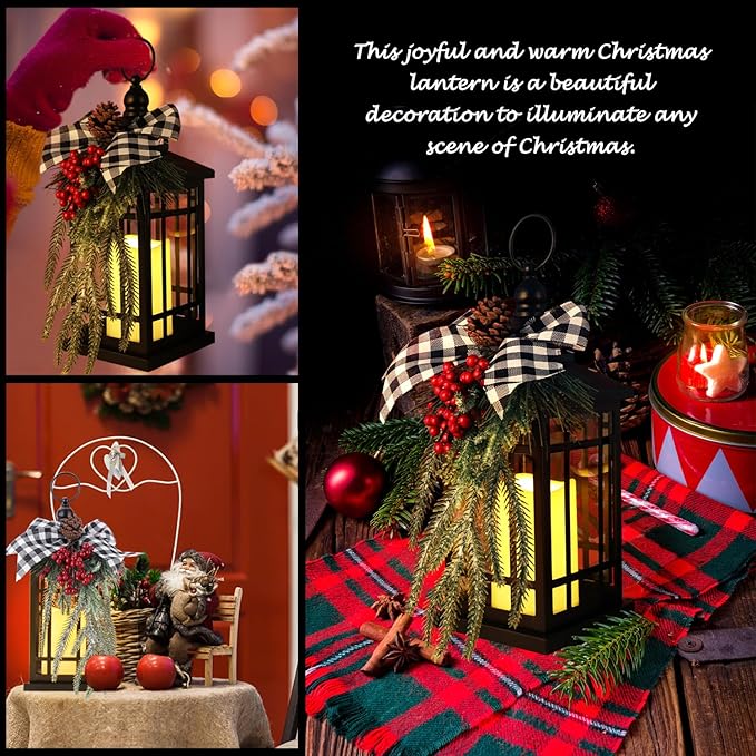 Christmas Decorations Christmas Lantern, Christmas Decor Candle Lanterns, 14 Inch Flameless Candle Lantern, Outdoor Patios Indoor Home Table Fireplace Farmhouse Decorations,Holiday Xmas Gifts