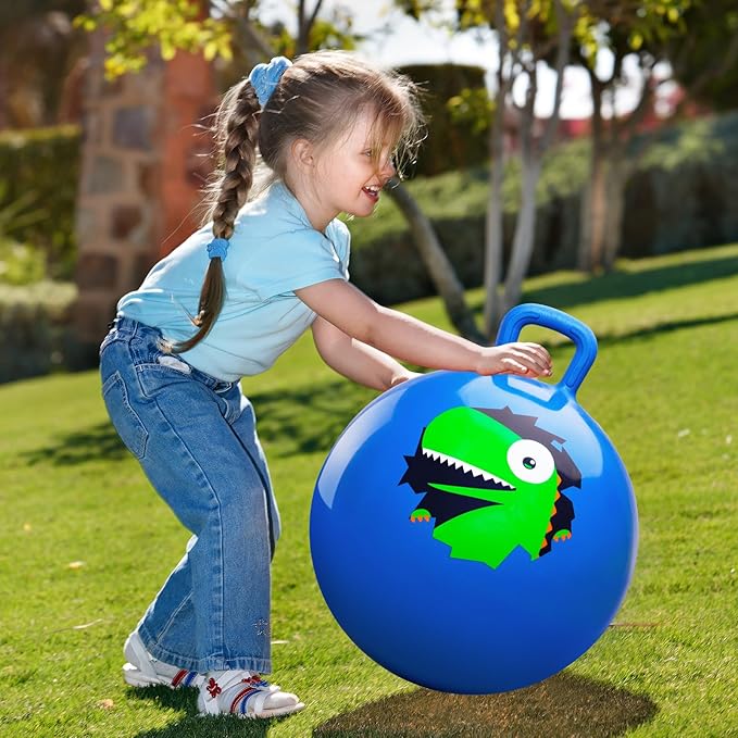 ZOOJOY 20 Inch Hopper Balls for Kids 5-12, Sit On Bouncy Ball with Handle, Inflatable Hippity Hop for Indoor/Outdoor Play, Dinosaur Jumping Toys for Boys & Girls Gifts with Air Pump
