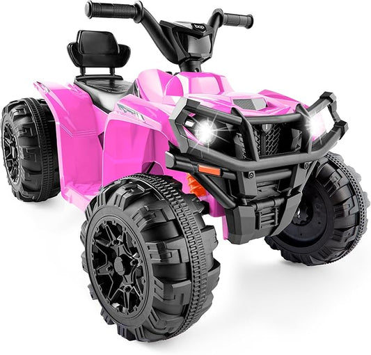 Best Choice Products 12V Kids Ride-On Electric ATV, 4-Wheeler Quad Car Toy w/Bluetooth Audio, 2.4mph Max Speed, Treaded Tires, LED Headlights, Radio - Pink