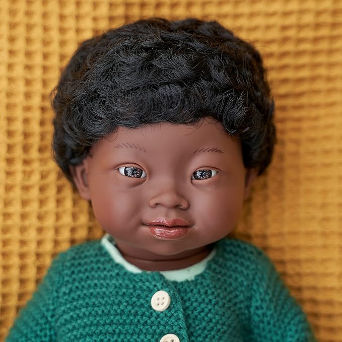 Miniland Baby Doll 15'' African Boy with Down Syndrome (Polybag) - Made in Spain, Anatomically Correct, Quality, Inclusion, Vanilla Scented