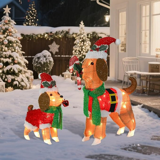 VCUTEKA 2FT Lighted Outdoor Christmas Beagle Decoration, Adorable Dog Set with LED Lights, Glittered Holiday Display for Lawn, Garden, Yard or Home Christmas Décor